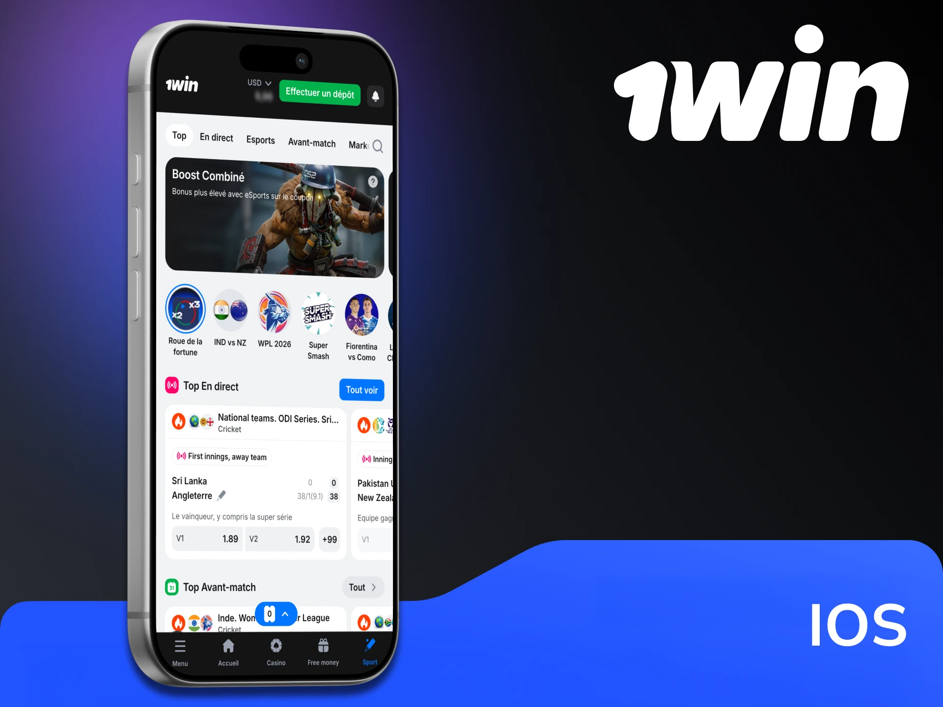 Vous pouvez installer l'application officielle 1win pour iOS.