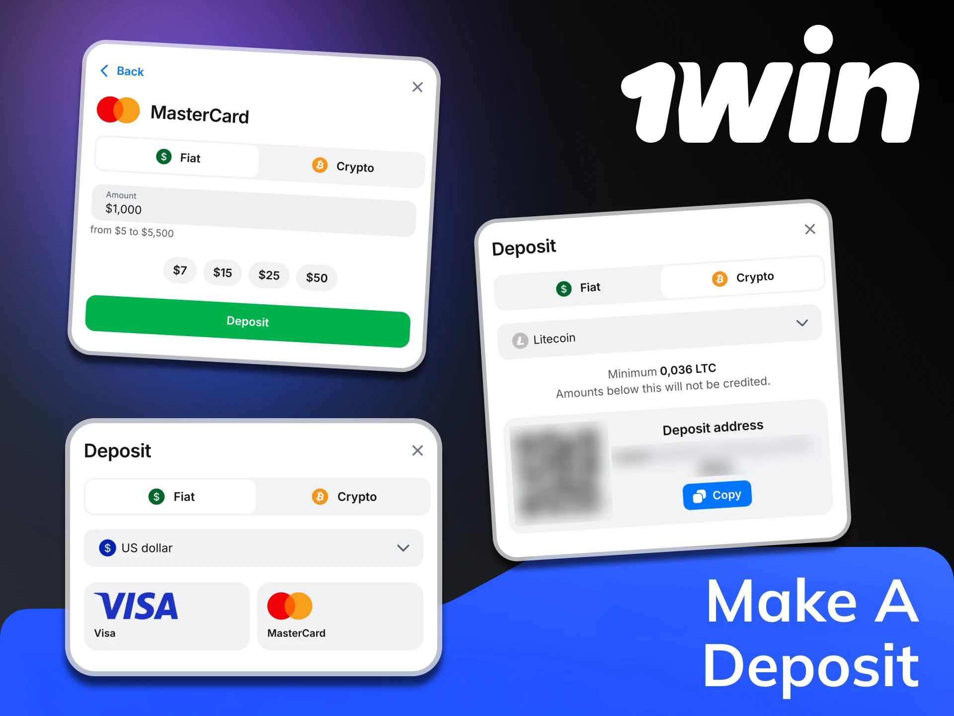 Start making a deposit after registering on 1Win app.