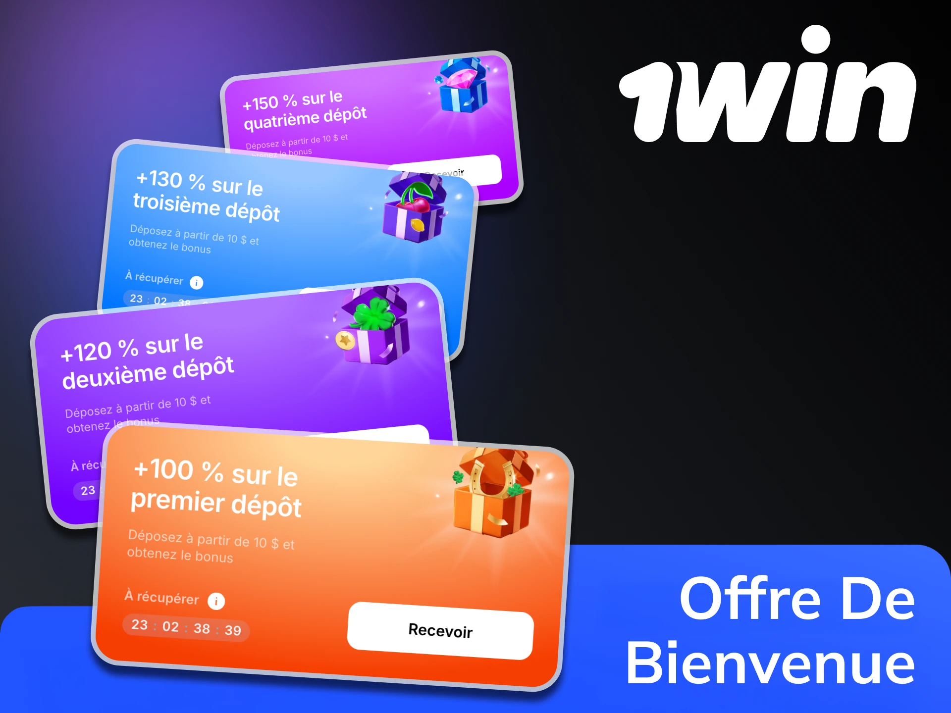 Vous pouvez obtenir un bonus de bienvenue 1Win pour votre premier dépôt.